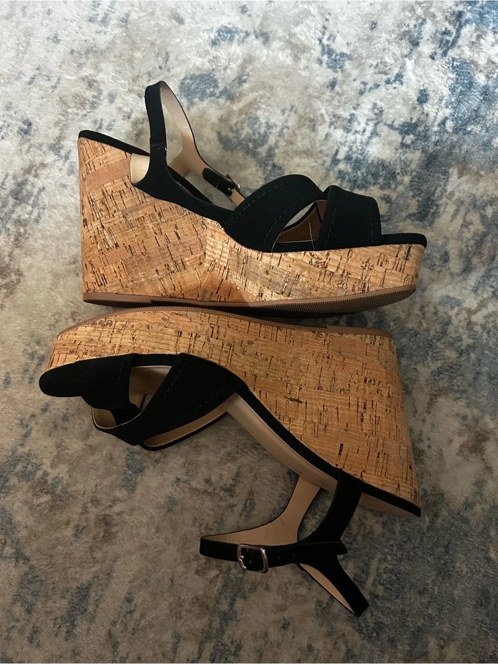 Vince Camuto Black Strappy Wedge Sandals